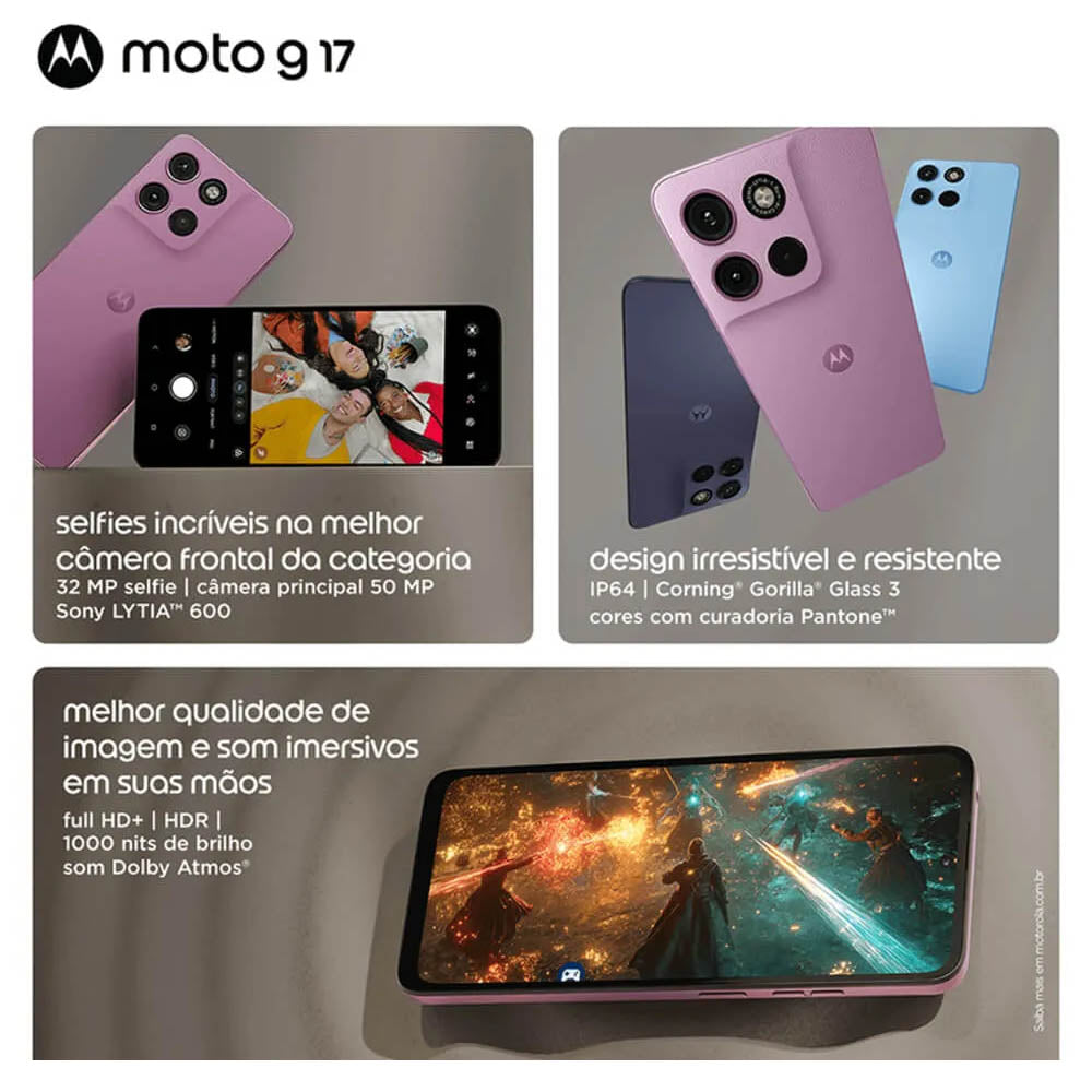 Smartphone Motorola Moto G17 4G 128Gb Octa-Core 4gb Ram Android 15 Azul Claro -  XT2623-1