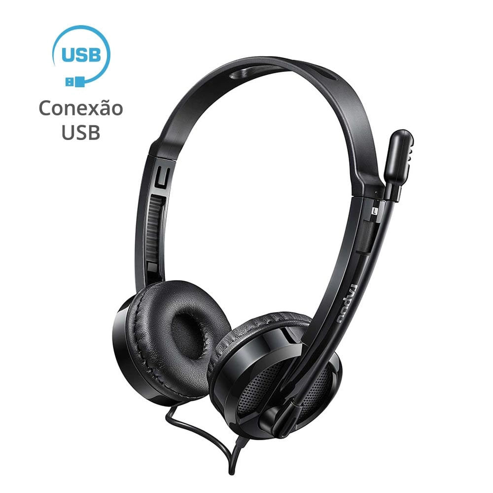 Headset Multilaser Rapoo P3 e Usb C/ Microfone Flexível Preto - RA020