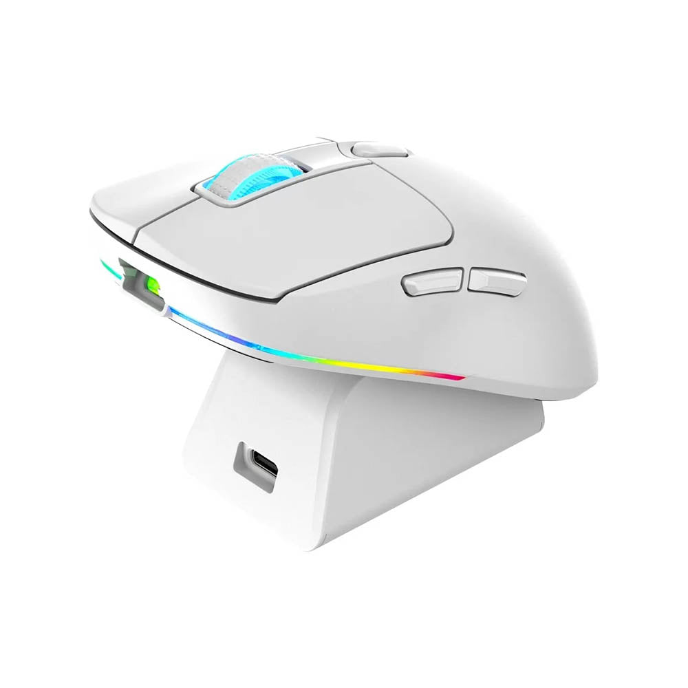 Mouse Gamer Sem Fio Recarregável C/ Base Warrior Magnus 6 Botoes 10000dpi Branco - MO422