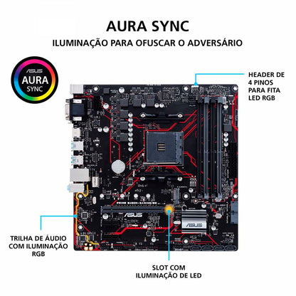 Placa Mae AMD Asus Prime B450M Gaming/BR DDR4 mATX Socket AM4 Hdmi Vga DVI-D
