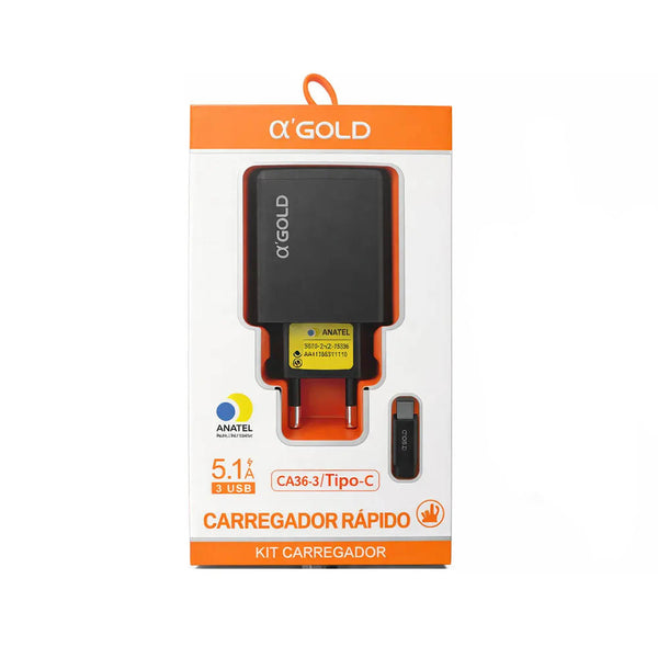 Carregador De Parede aGold 3 Usb C/ Cabo Usb-C 5.1A - CA36-3