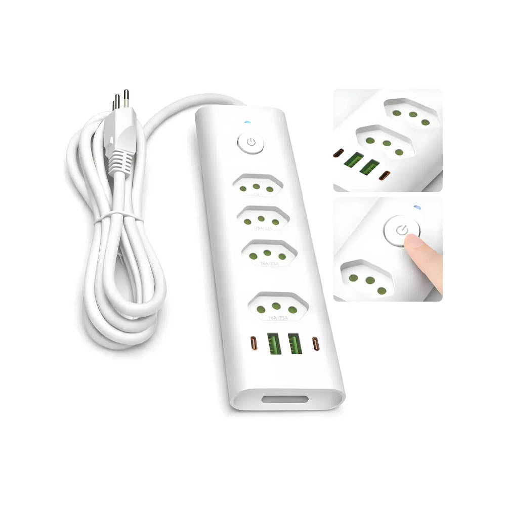 Filtro de Linha 4 Tomadas 10/20A , 2 Usb, 2 Usb Tipo C 2mts  Branco