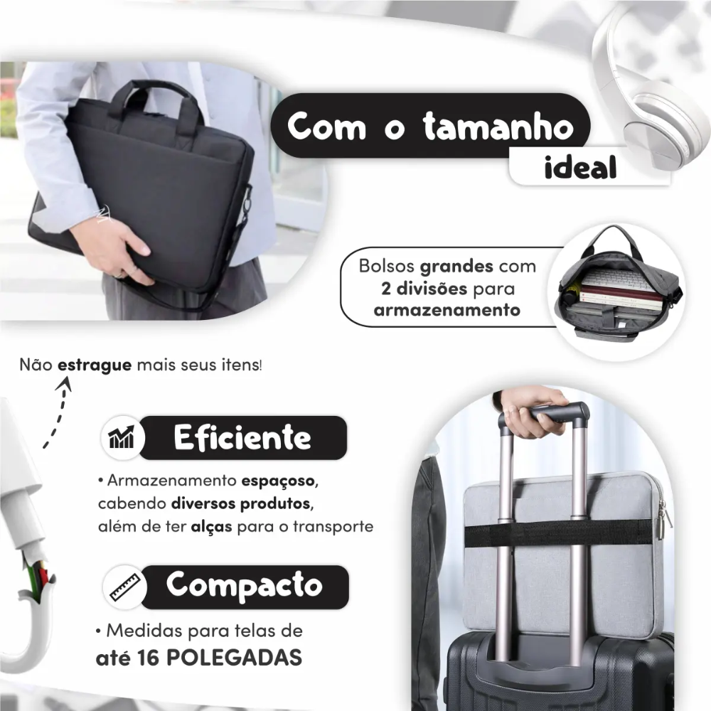 Maleta para Notebook 14 15 15.6 16 17 "Preta