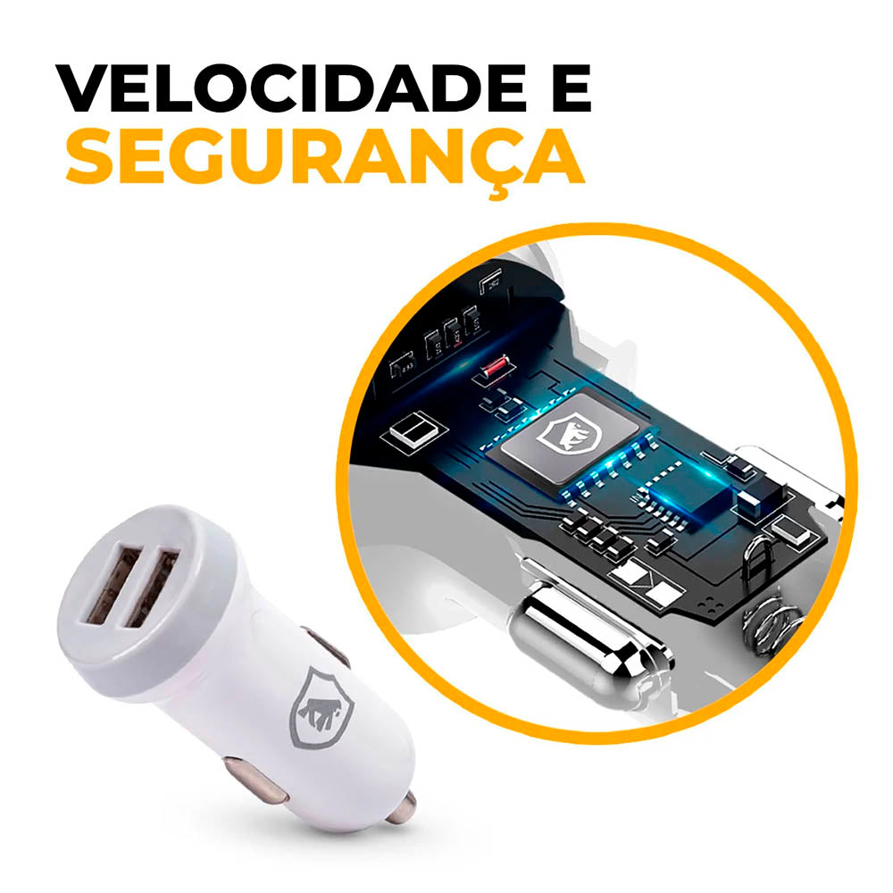 Carregador Veicular Flex 2 USB Branco GShield 5V 3.4A - GS-3238