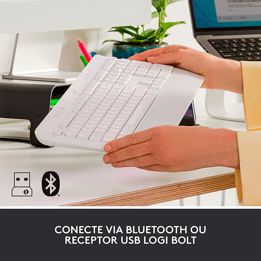 Teclado Sem Fio Logitech Signature K650 Branco C/ Apoio para as Maos - 920-010965