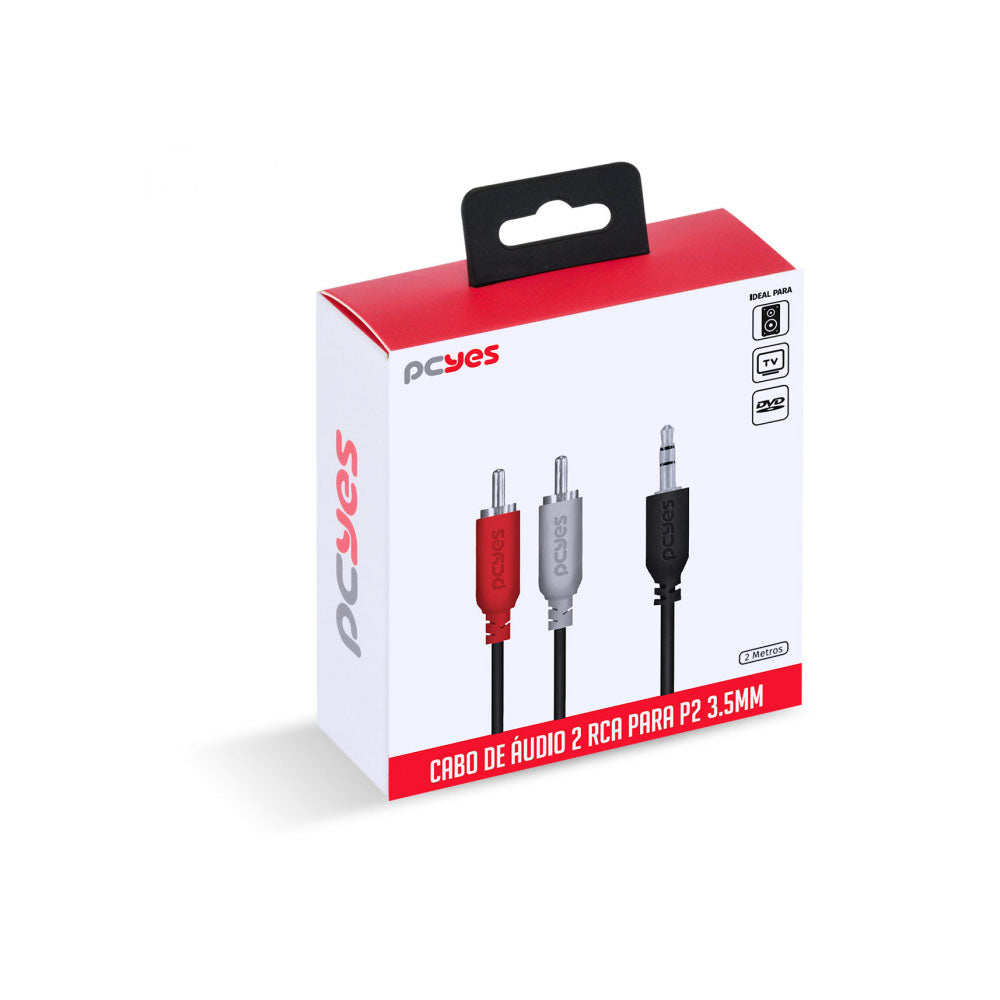 Cabo de Áudio RCA Macho Para P2 3.5mm 2m PcYes - P2R35-2