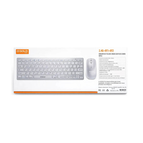Kit Mini Teclado e Mouse Sem fio Modo Duplo Gold USB Slim - TCD-02A
