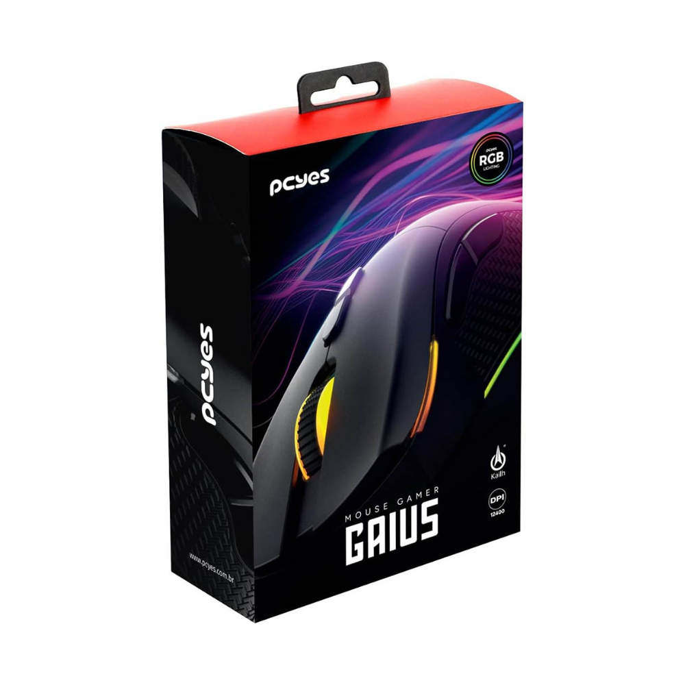 Mouse Gamer PCYes Gaius 6 Botoes 12400dpi RGB Preto - PMGGBV