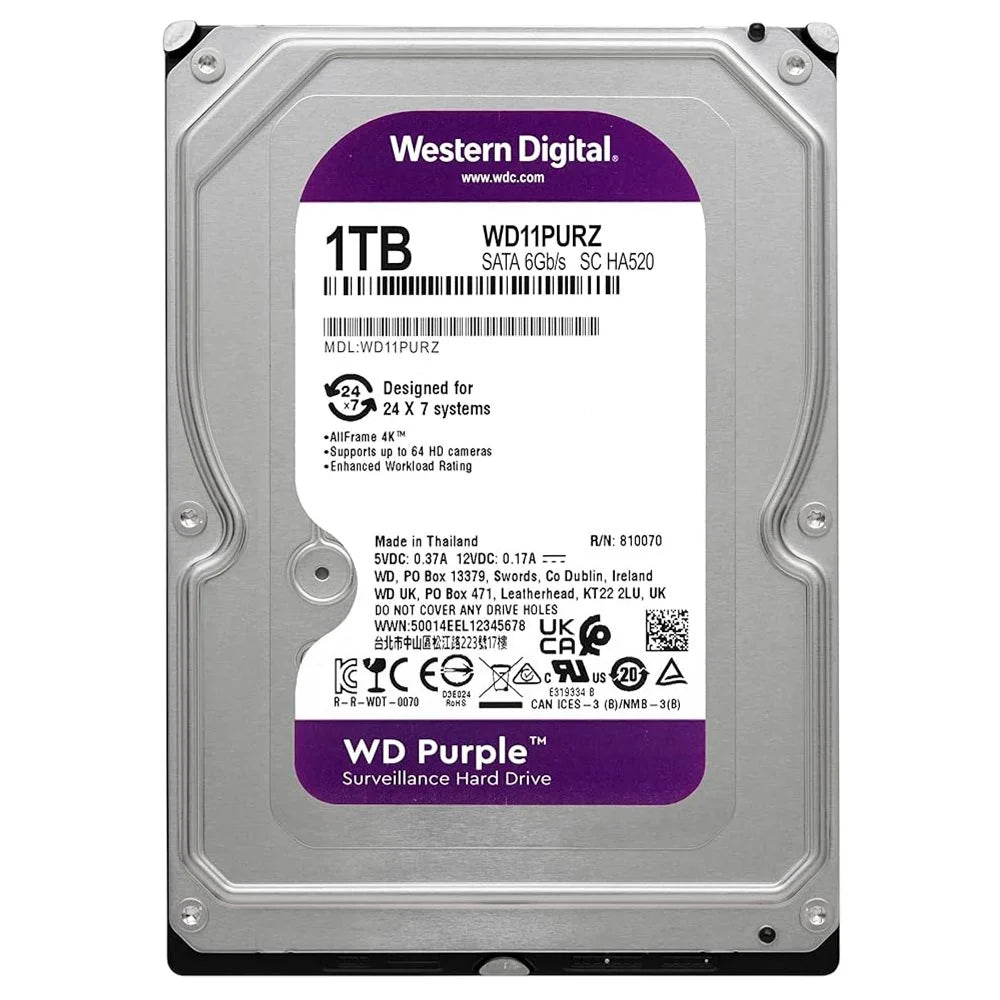 Hd Para Vigilância 1tb Western Digital WD Purple Surveillance Sata 6gb/S 64Mb - WD11PURZ