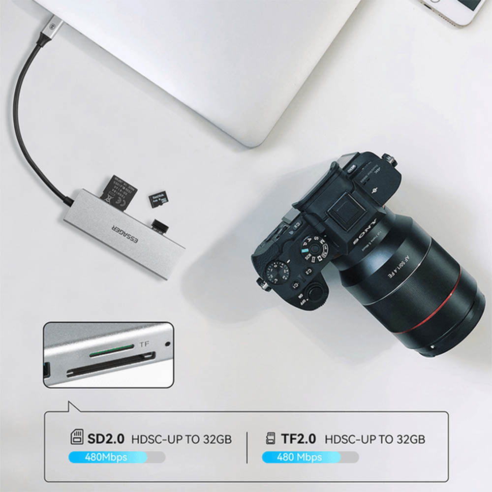 Adaptador Essager USB-C para HDMI/VGA/4 USB/RJ45/P2/SD EHBC05-FH0G-P