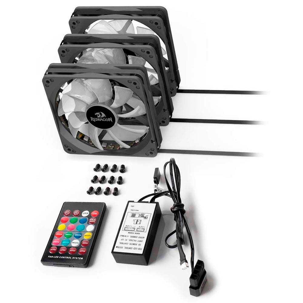 Kit c/ 3 Cooler Fan para Gabinete Redragon RGB 120mm Controle Remoto Silencioso - GC-F006