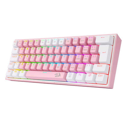 Teclado Gamer Mecanico Redragon Fizz RGB Branco Rosa/Branco Switch Azul - K617-RGB-W