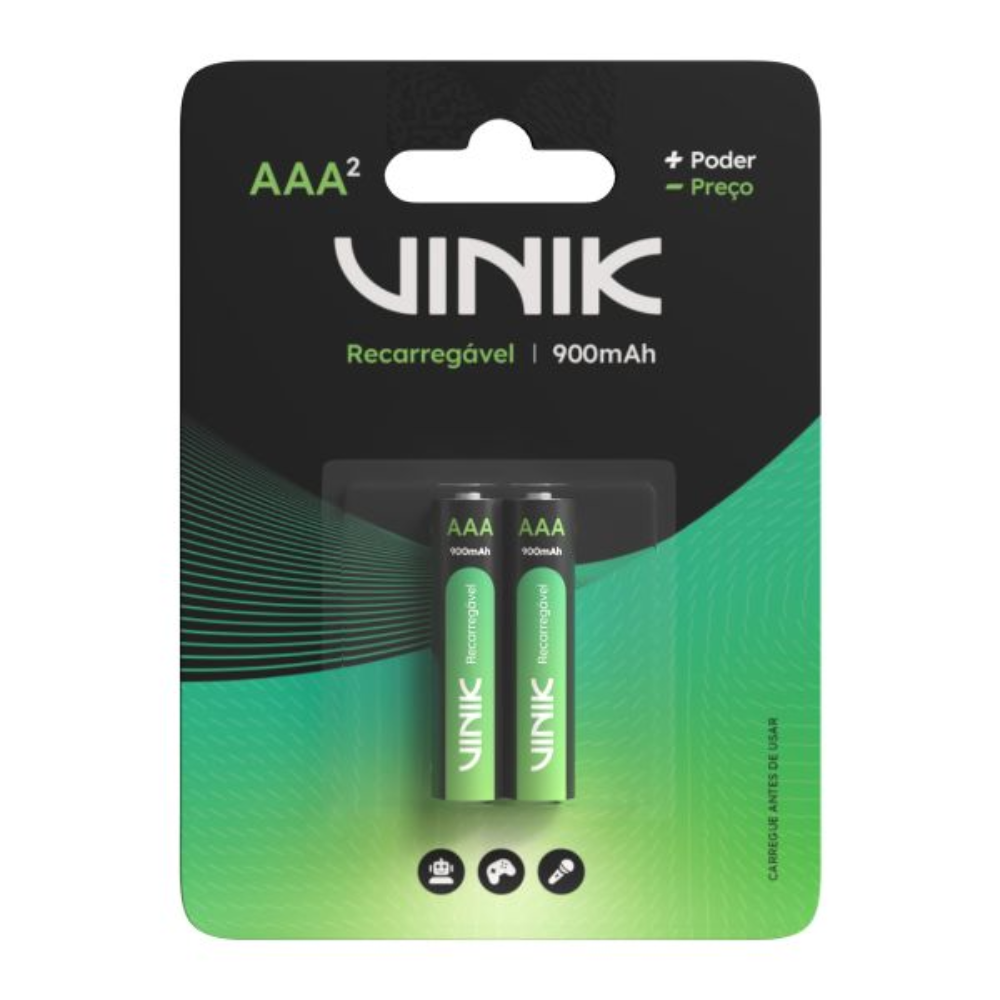 Pilha Recarregável AAA 900Mah 1.2v Vinik (Blister C/ 2 Pilhas) - VP3AB2R