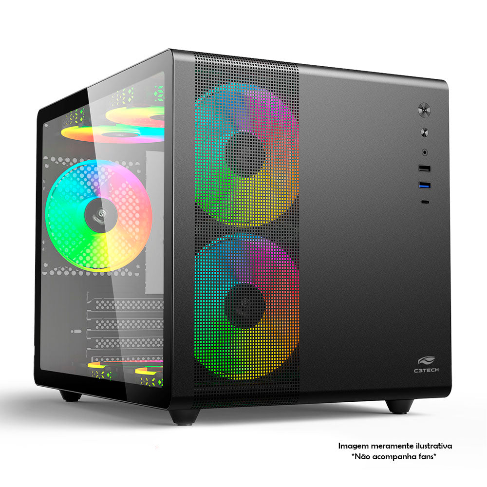 Gabinete Gamer C3Tech Aquarius Mid Tower C/ Lateral em Vidro Temperado S/ Fonte Preto - MT-G710BK