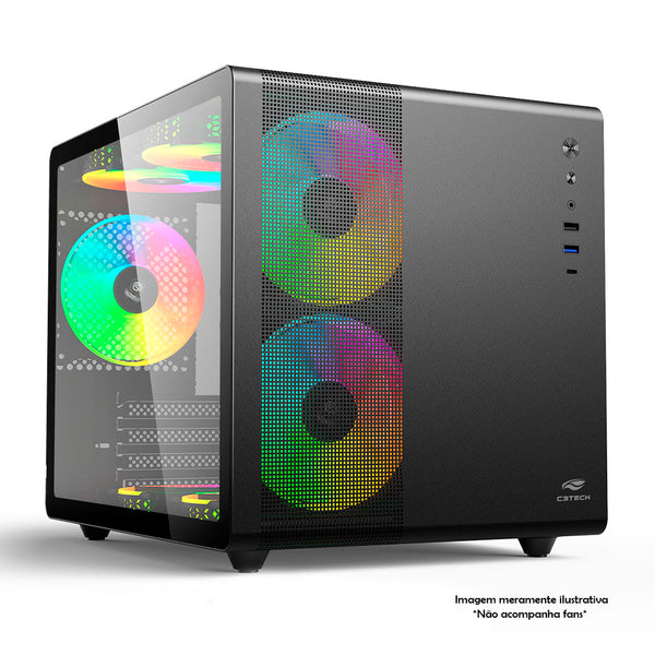 Gabinete Gamer C3Tech Aquarius Mid Tower C/ Lateral em Vidro Temperado S/ Fonte Preto - MT-G710BK