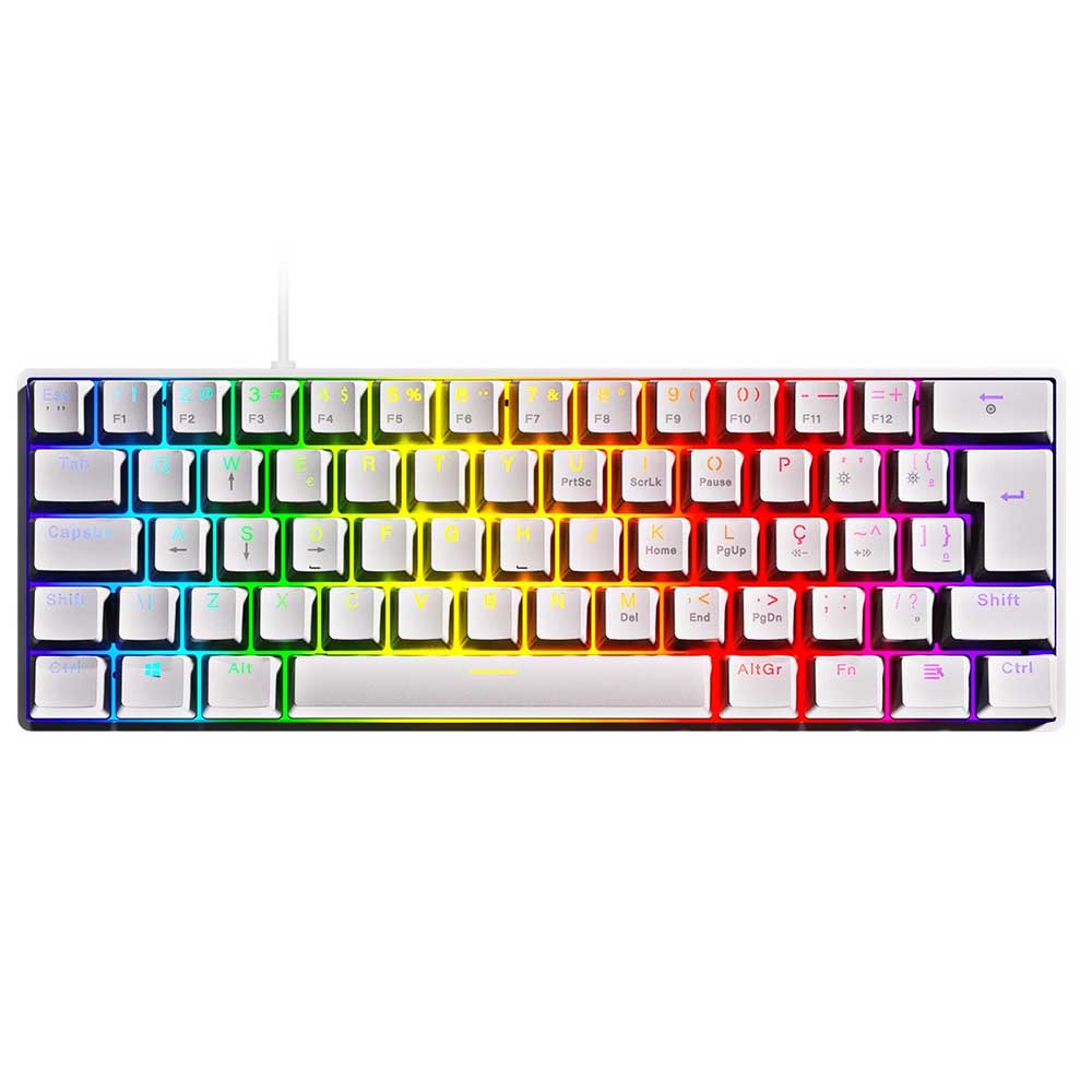 Teclado Gamer Mecanico PCYes Zot Outemu Red Hotswap Abnt2 RGB Branco - PZWOHRDRGB