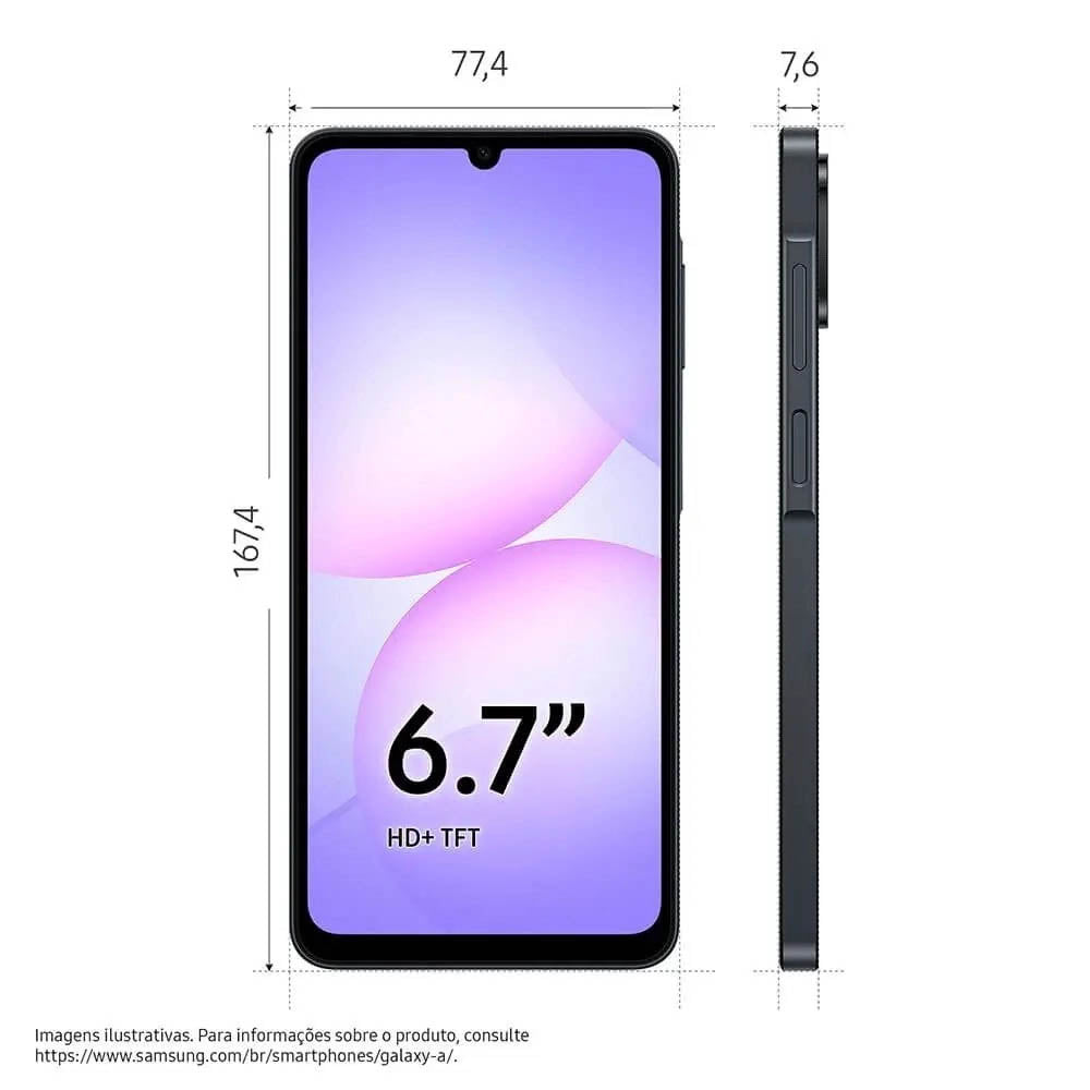 Smartphone Samsung Galaxy A07 4G 256Gb 8Gb 50Mp Tela 6.7" Preto - SM-A075MZKSZTO