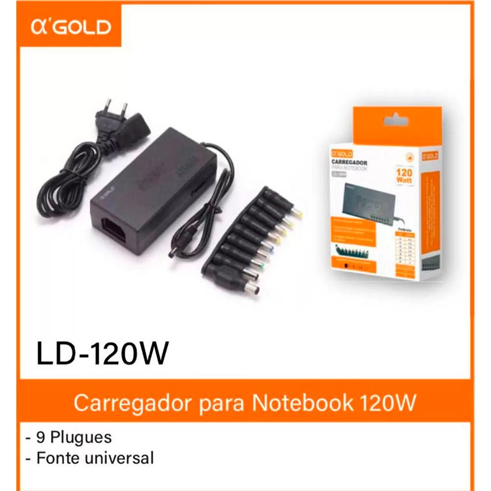 Fonte Para Notebook Universal 120w Gold C/ Ajuste de Voltagem - LD - 120W - Truedata