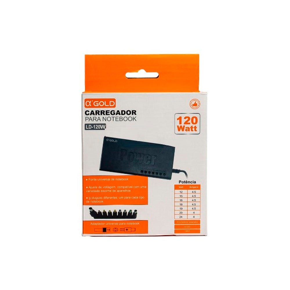 Fonte Para Notebook Universal 120w Gold C/ Ajuste de Voltagem - LD - 120W - Truedata