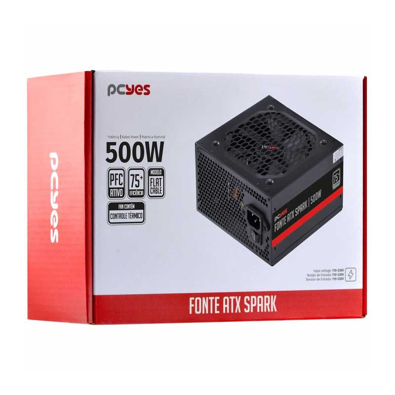 Fonte Real Atx 500w Spark 75 Plus PCYes Pfc Ativo - PXSP500WPT - Truedata