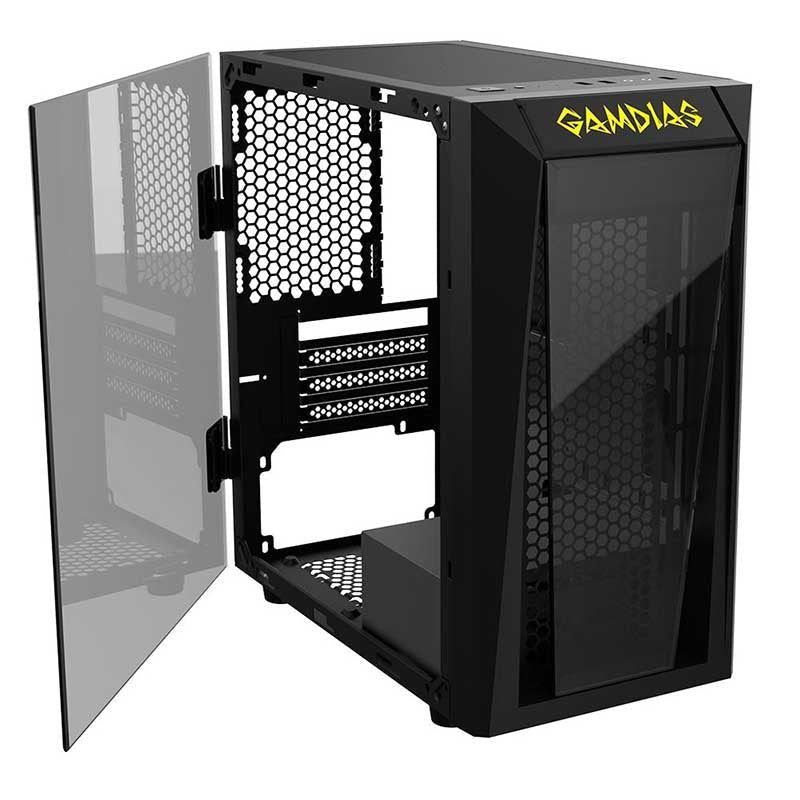 Gabinete Gamer Gamdias Mini Tower Talos E1 Preto Com Lateral em Vidro Temperado S/Fans - TALOS E1 S/FAN - Truedata