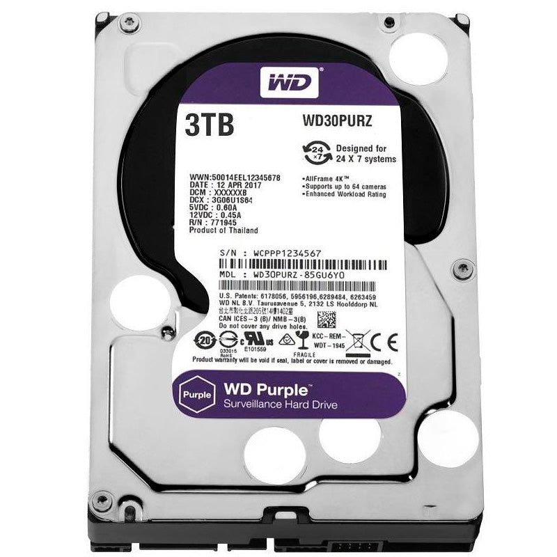 Hd Para Vigilância 3tb Western Digital Wd Purple Sata 6gb/S 64mb - Wd30purz - Truedata