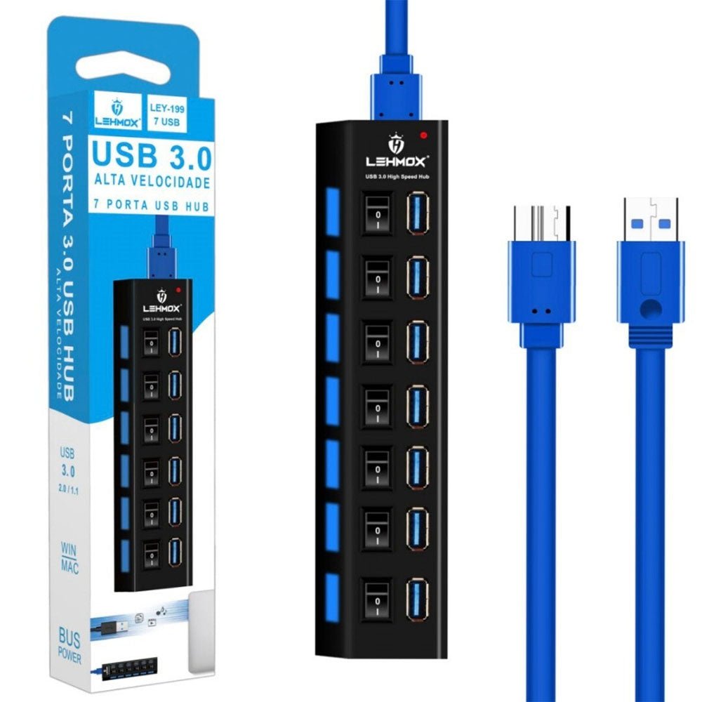 Hub Usb 7 Portas 3.0 Lehmox Ultra Speed - LEY - 199 - Truedata