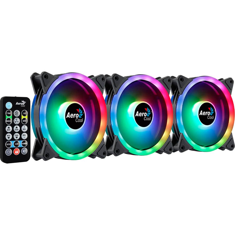 Kit 3 Coolers Duo 12 Pro ARGB + HUB + Controle Aerocool - Truedata