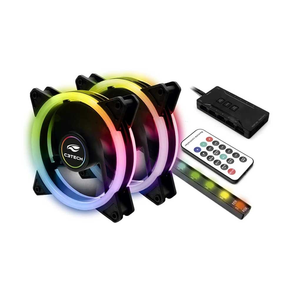 Kit c/ 2 Cooler Fan para Gabinete C3Tech Gaming Series Led RGB 120mm - F7 - L600RGB - Truedata