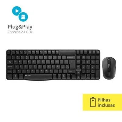 Kit Teclado Abnt + Mouse Sem Fio 2.4 GHZ Preto Rapoo - RA001 - Truedata