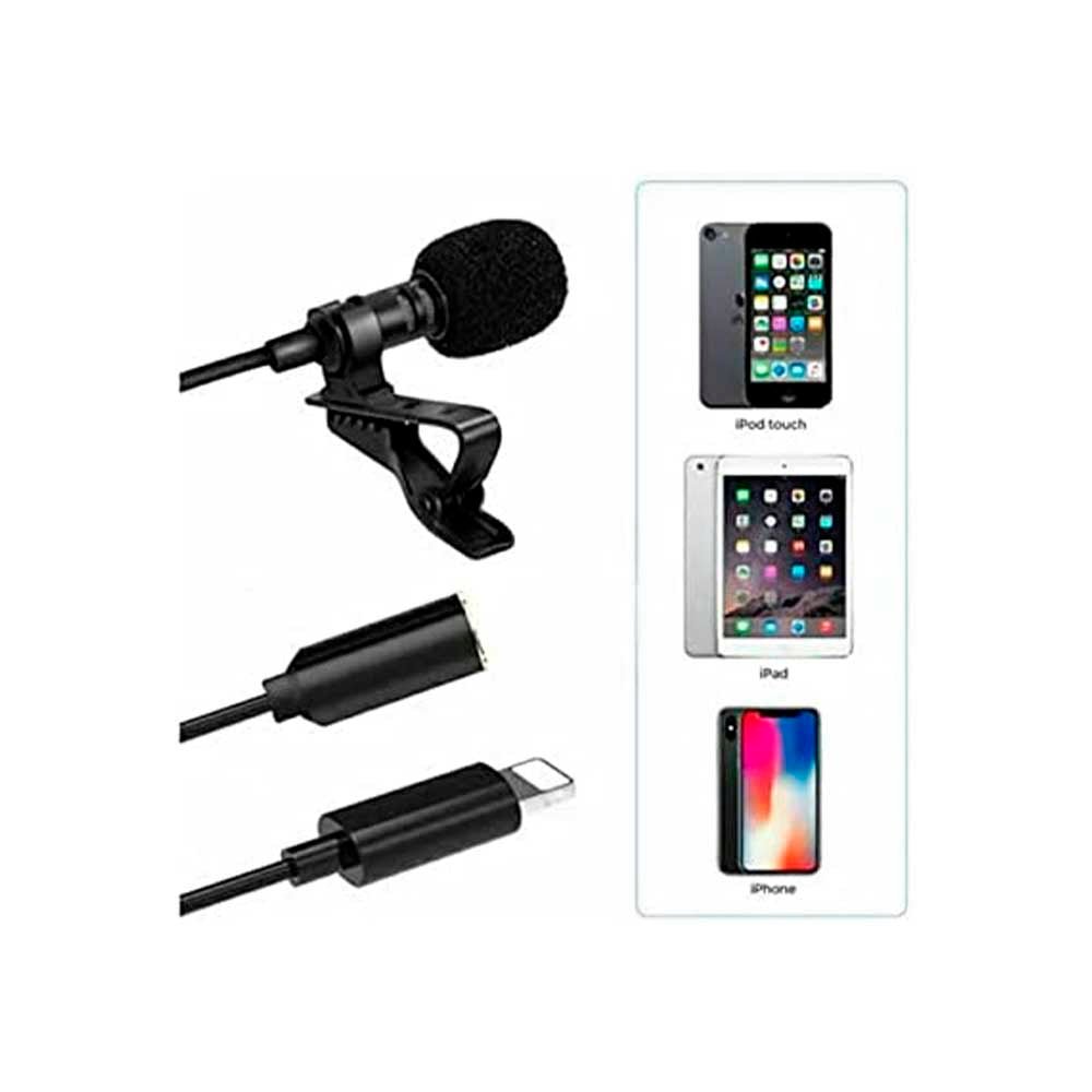 Microfone de Lapela Lavalier 1,5m Lightning (Iphone) - WH7964 - Truedata