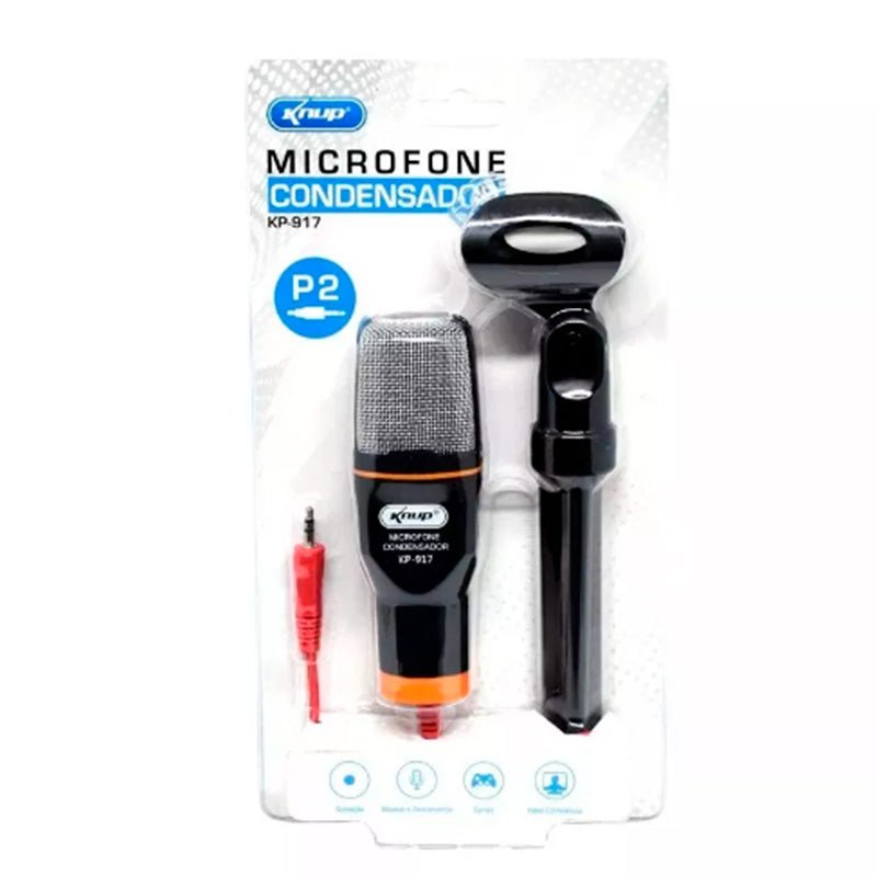 Microfone Para Computador Com Suporte Micro Condensador Knup Kp - 917 P2 - Truedata