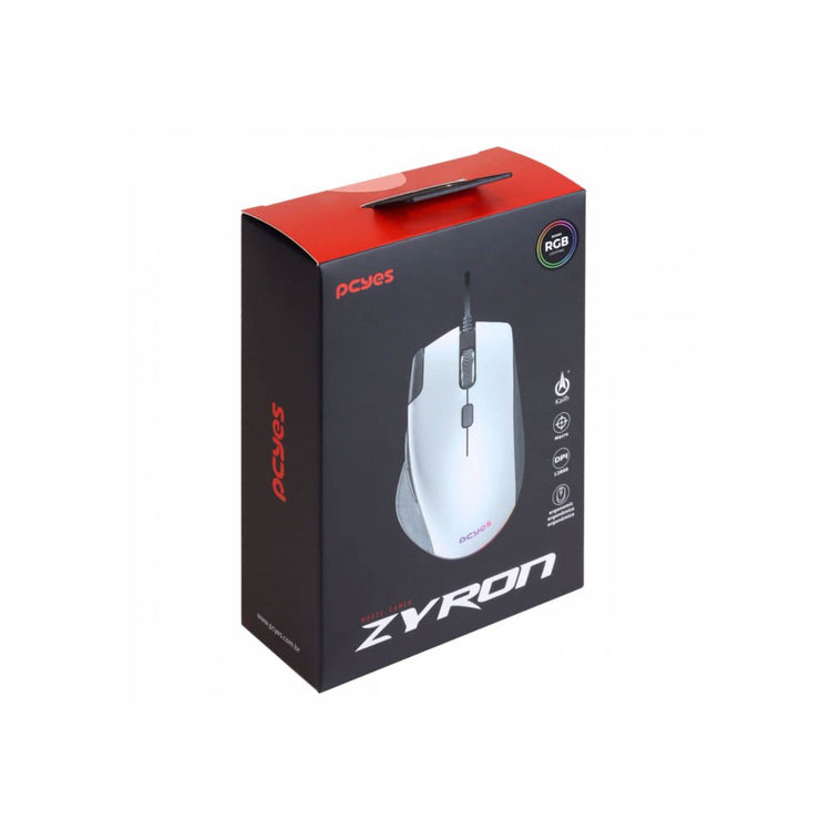 Mouse Gamer PCYes Zyron 7 Botoes 12800dpi RGB Branco - PMGZRGBW - Truedata