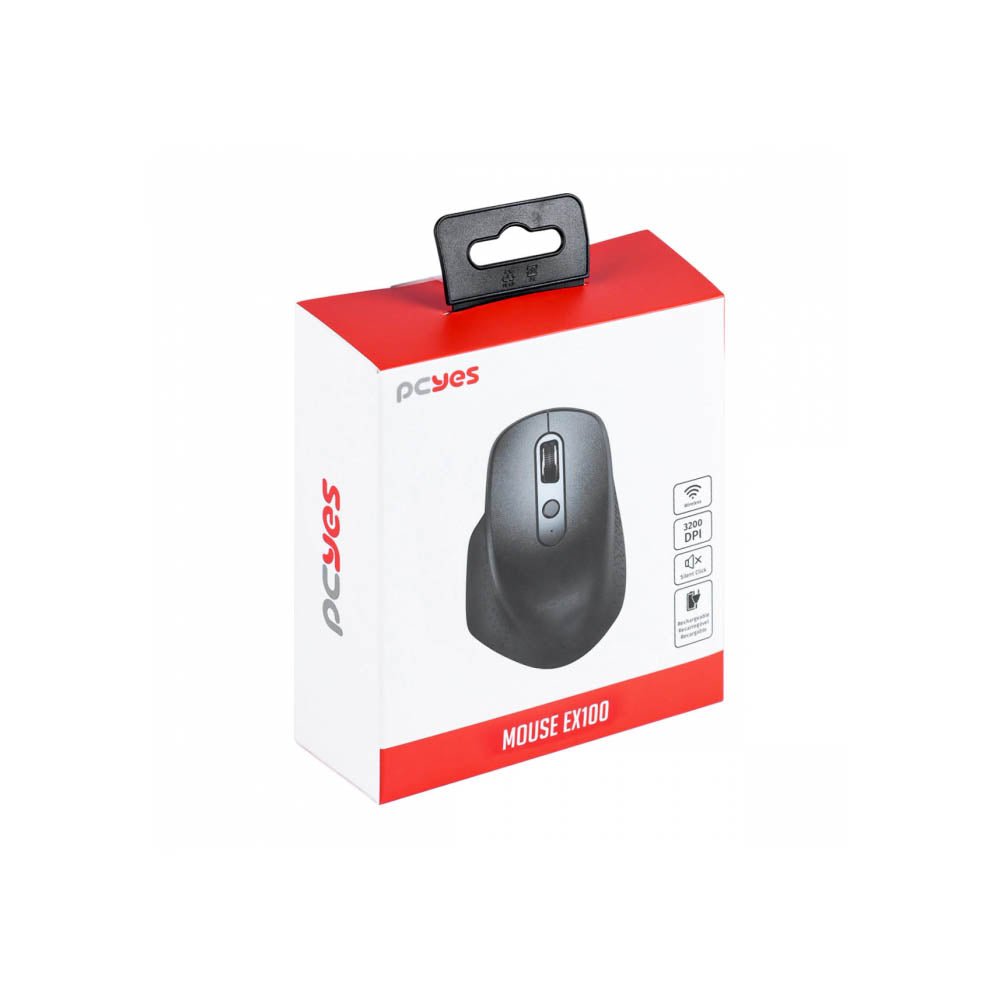 Mouse Sem Fio Wireless / Bluetooth Recarregável PCYes EX100 Silent Click 3200Dpi Preto - PMEWMDSCB - Truedata