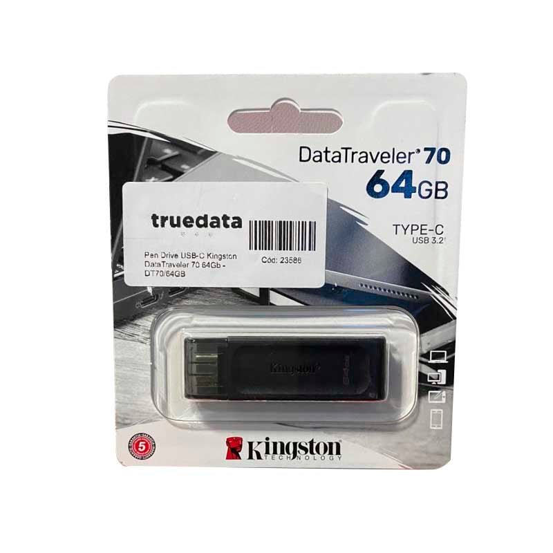 Pen Drive 64gb Kingston USB Tipo C DataTraveler 70 - DT70/64GB - Truedata
