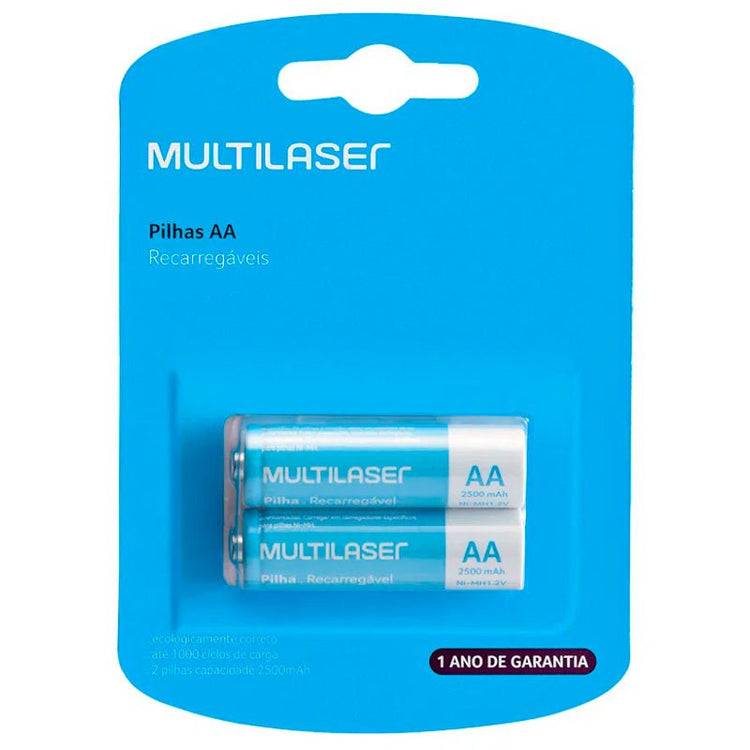 Pilha Recarregável AA 2500mah Multilaser (Blister C/ 2 Pilhas) - CB053 - Truedata