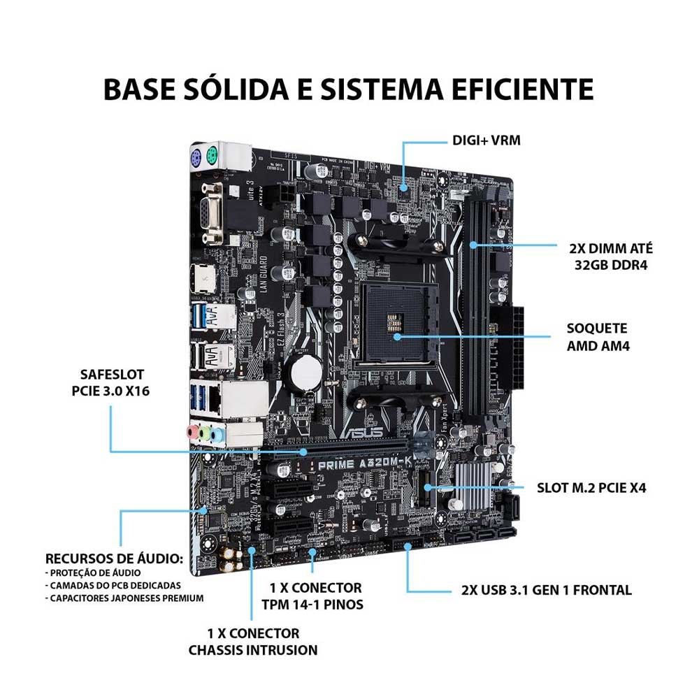 Placa Mae AMD Asus Prime A320M - K/BR DDR4 mATX Socket AM4 Hdmi - Truedata