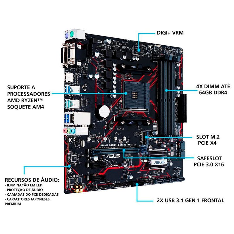 Placa Mae AMD Asus Prime B450 - M - Gaming DDR4 Socket AM4 - Truedata