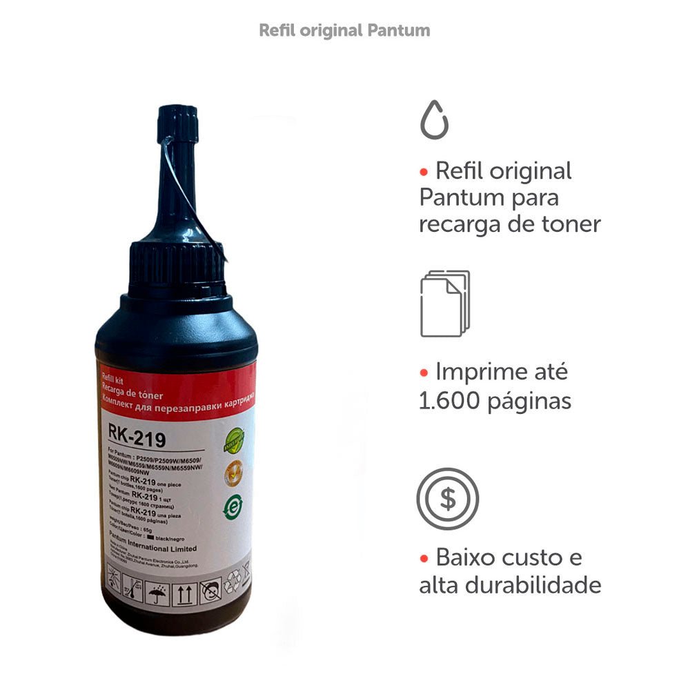 Refil de Toner Original Pantum RK - 219 Preto - P/ P2509W M6559NW - Truedata