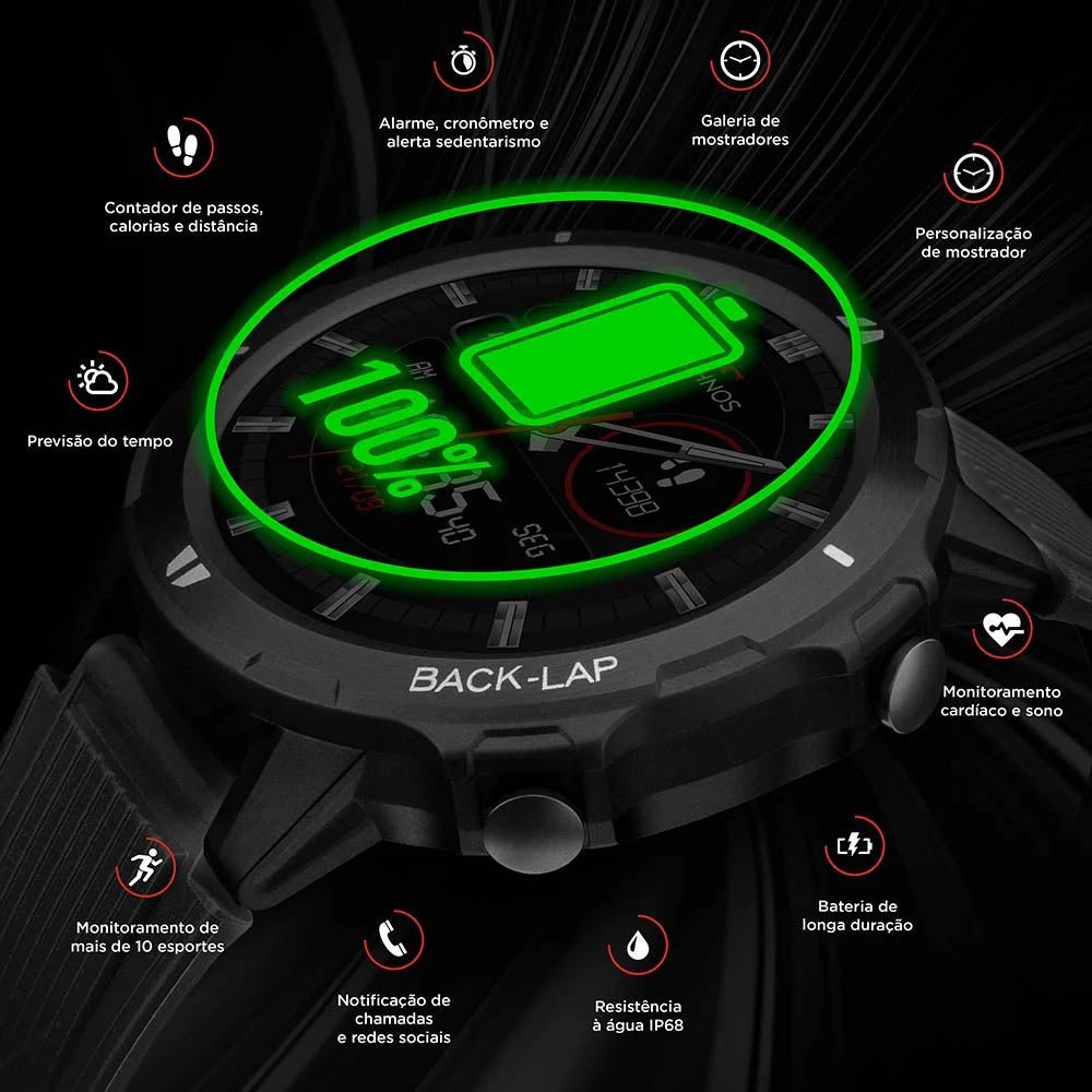 Relógio de Pulso SmartWatch Technos Masculino Connect Sports Preto - TSPORTSAA/8P - Truedata