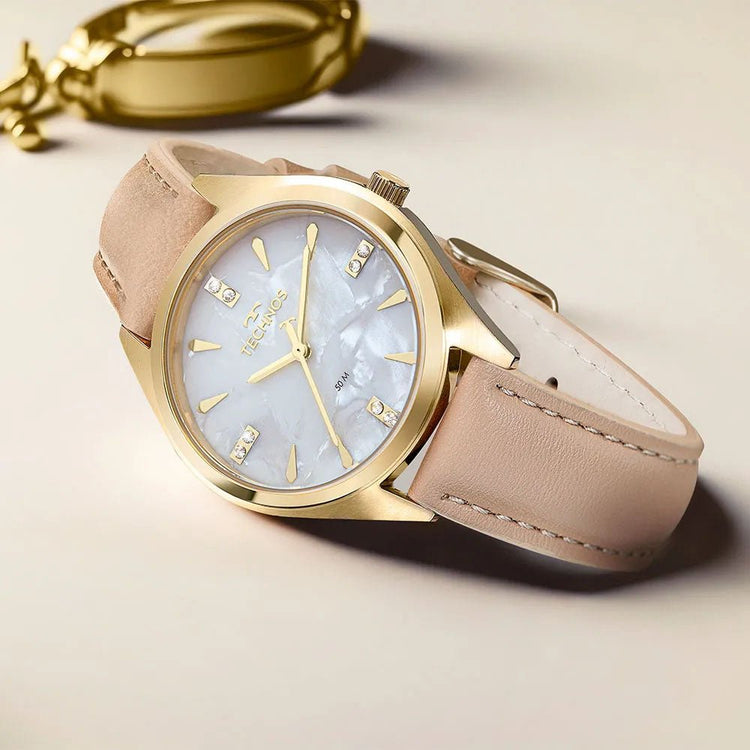 Relógio de Pulso Technos Feminino Boutique Dourado Pulseira em Couro - 2036MSB/0B - Truedata