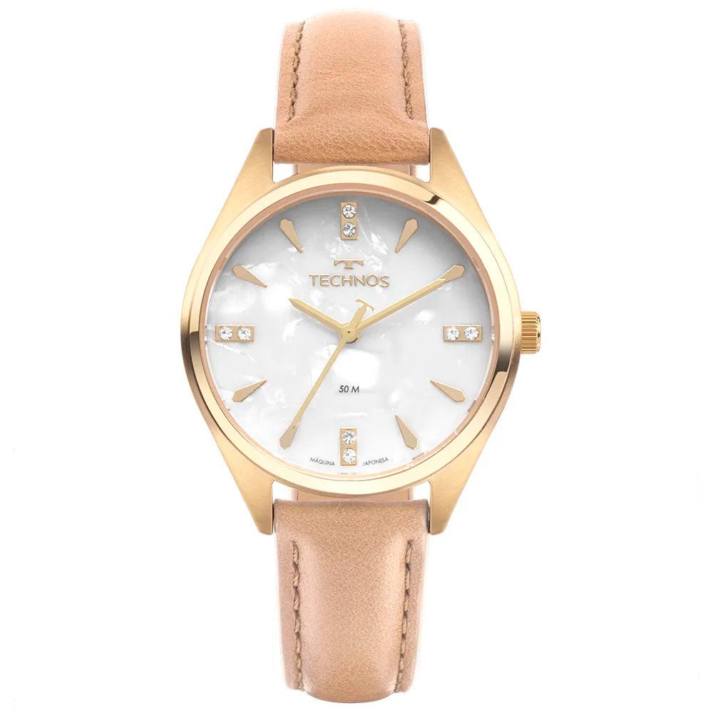 Relógio de Pulso Technos Feminino Boutique Dourado Pulseira em Couro - 2036MSB/0B - Truedata