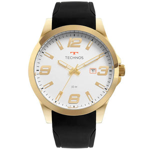 Relógio de Pulso Technos Racer Masculino Branco/Dourado Pulseira em Silicone - 2115MOMS/8B - Truedata