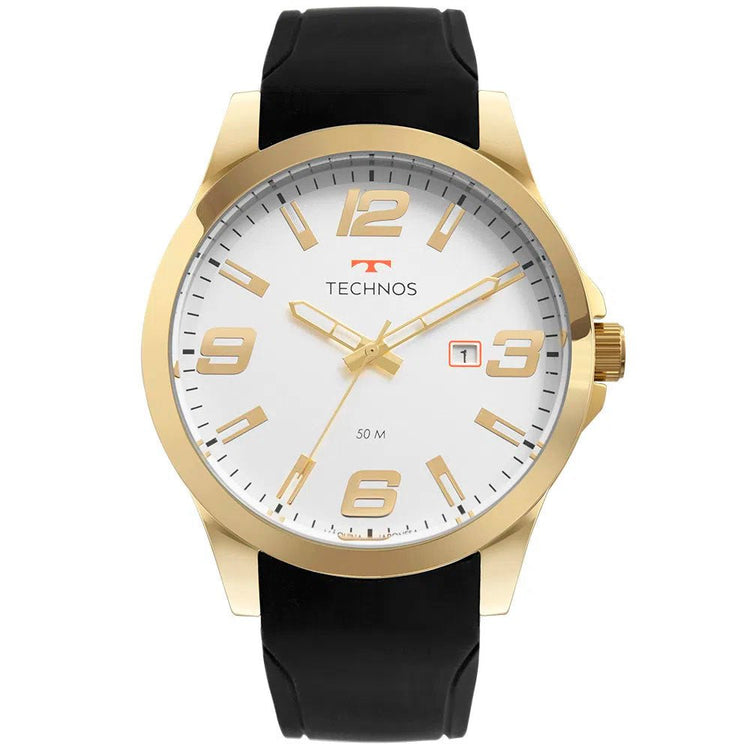 Relógio de Pulso Technos Racer Masculino Branco/Dourado Pulseira em Silicone - 2115MOMS/8B - Truedata