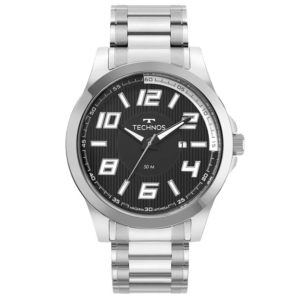 Relógio de Pulso Technos Racer Masculino em Aço Prata - 2115KNE/1B - Truedata