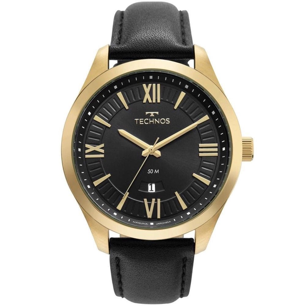 Relógio de Pulso Technos Steel Masculino em Couro Preto - 2115MXV/0P - Truedata
