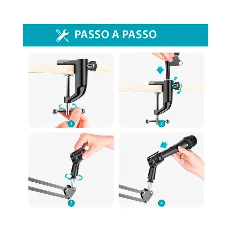 Suporte de Mesa Articulado para Microfone e Smartphone Tomate - MTG - 126 - Truedata