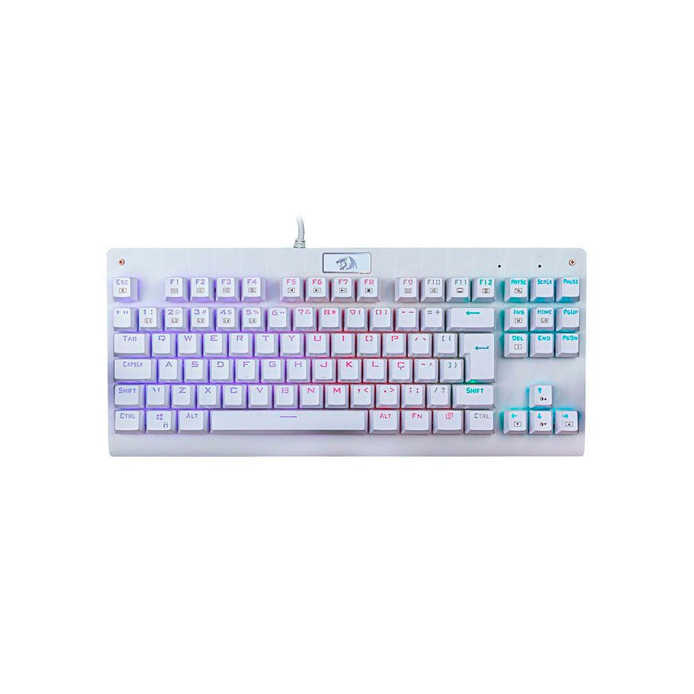 Teclado Gamer Mecânico Redragon Dark Avenger Lunar White RGB Branco - K568W - RGB - Switch Red - Truedata