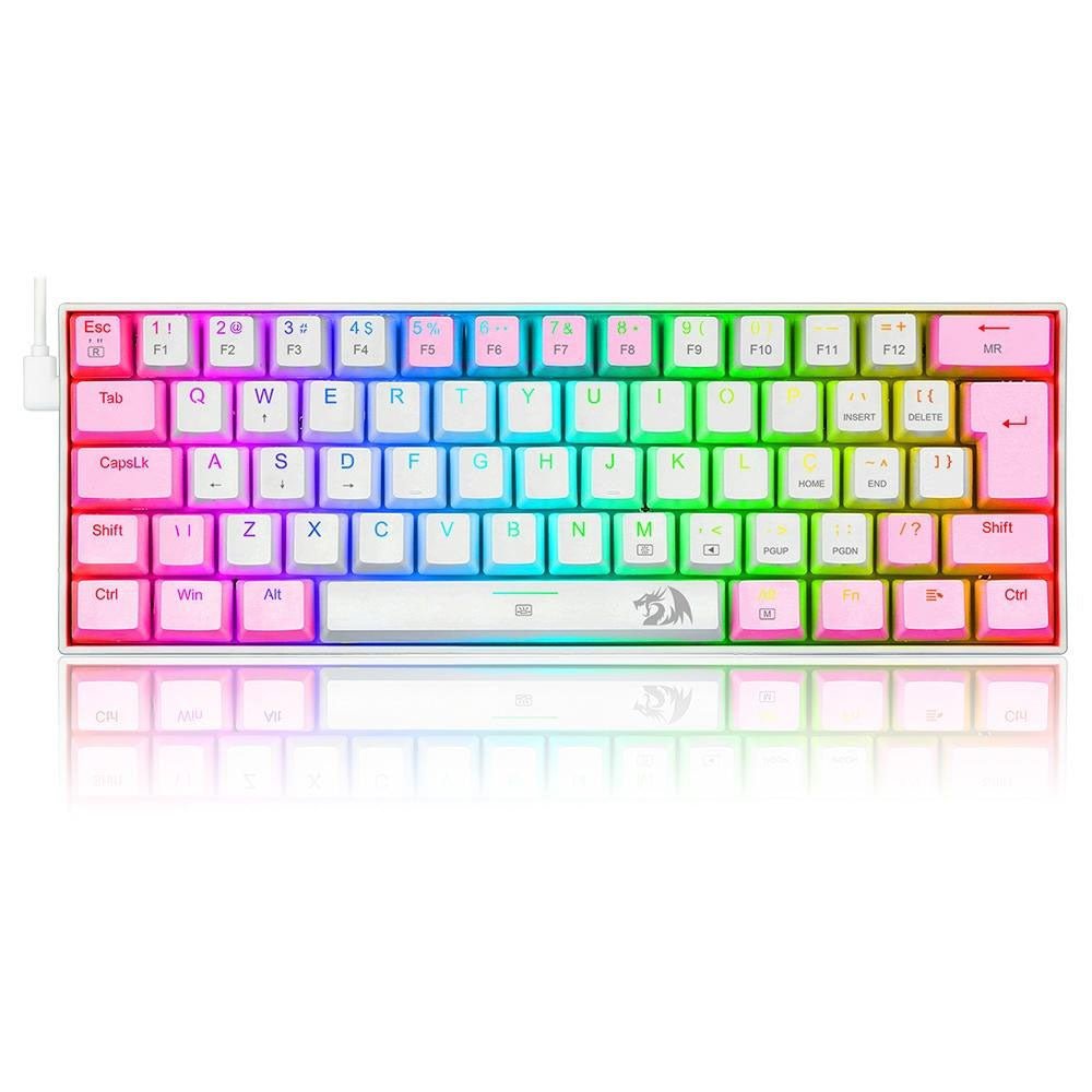 Teclado Gamer Mecânico Redragon Dragonborn RGB Switch Azul Branco e Rosa - K630PW - RGB (PT - BLUE) - Truedata