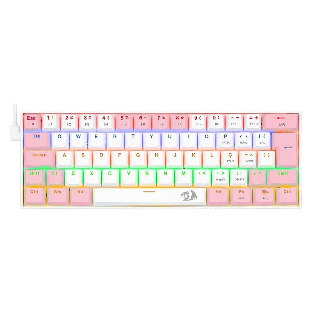 Teclado Gamer Mecânico Redragon Lakshmi RGB Branco e Rosa - K606PW - R (PT - BROWN) - Truedata